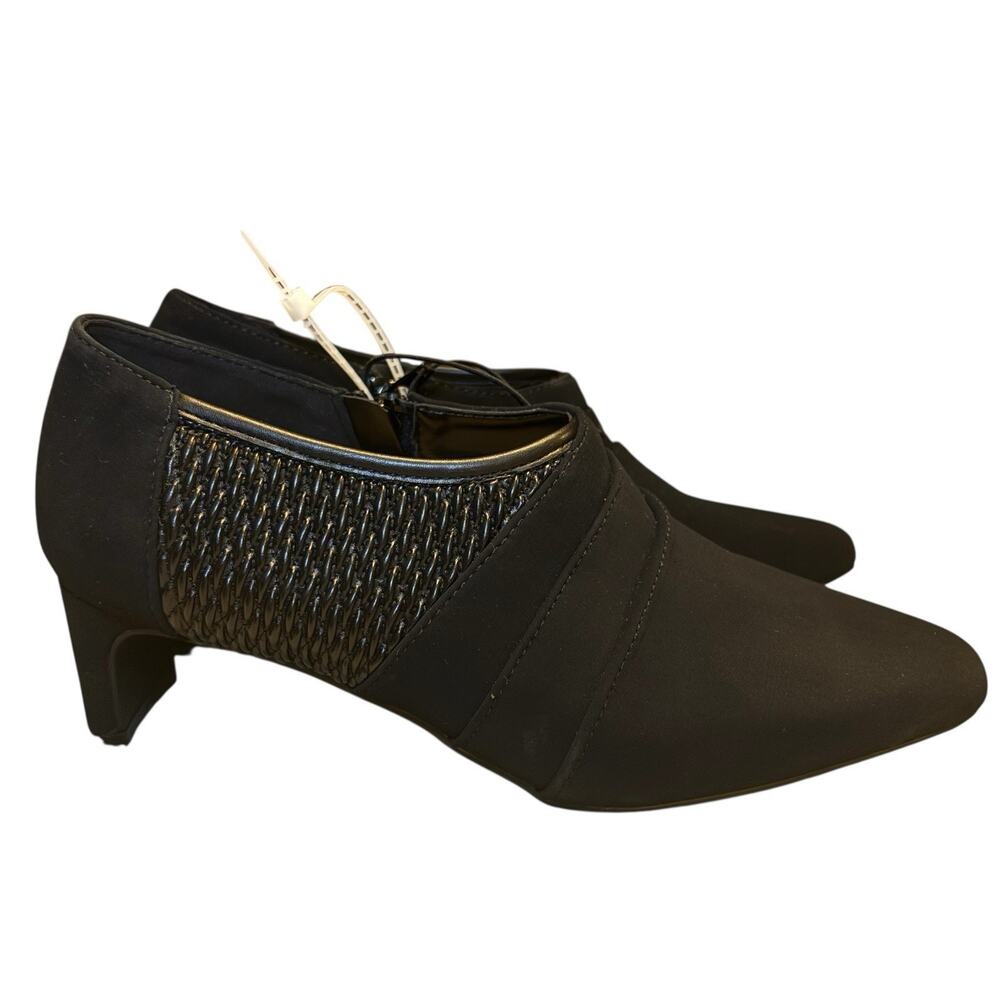 Andiamo Amunoz Heeled Ankle Shootie Womens 7M Black Woven Suede Dress Shoes New